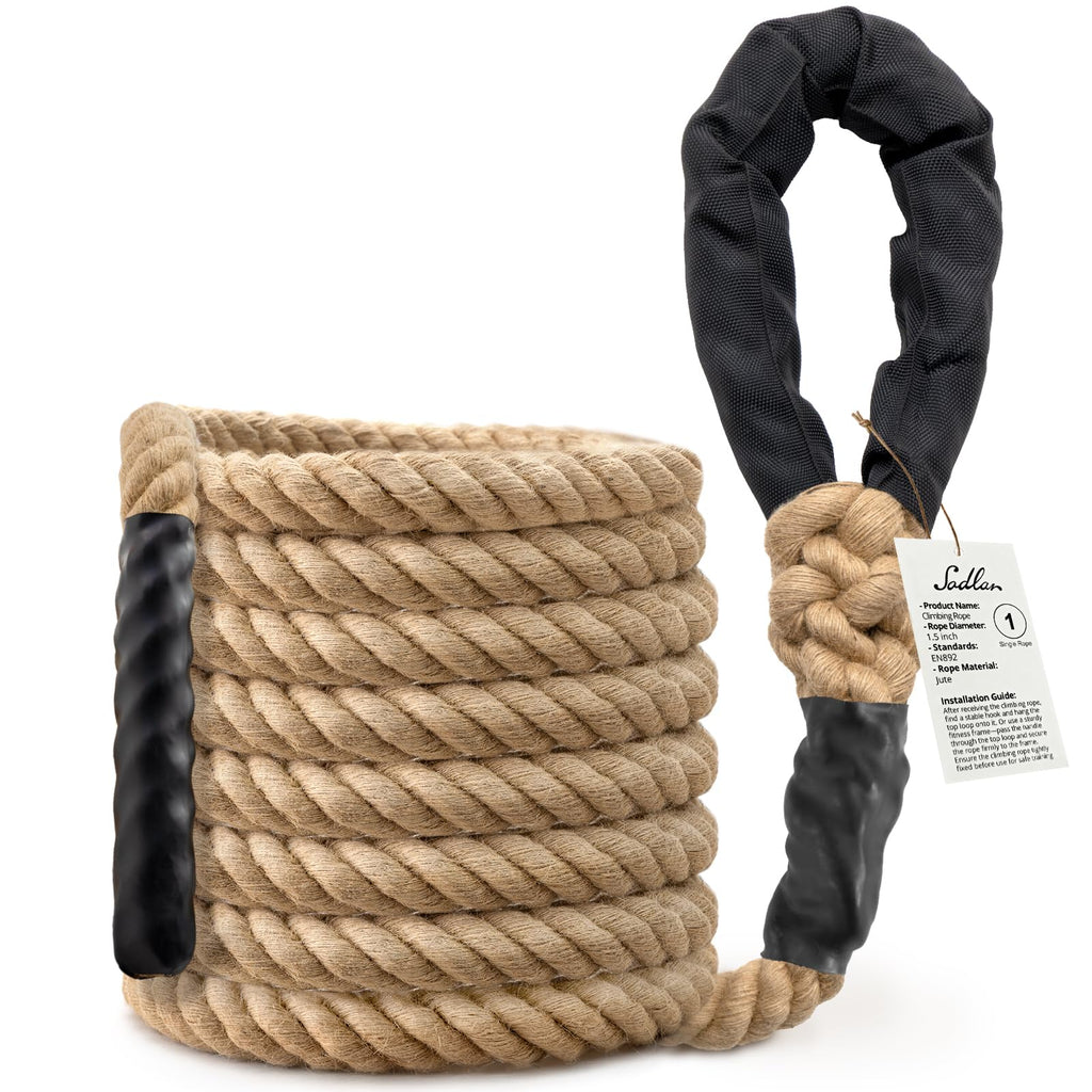 Climbing Rope Gym Workout - 1.5 Inch Diameter 10FT 15FT 20FT 25FT 30FT 35FT Heavy Duty Jute Thick Ropes for Adults Strength Training Outdoor Tree Swing Indoor Home Fitness Exercise
