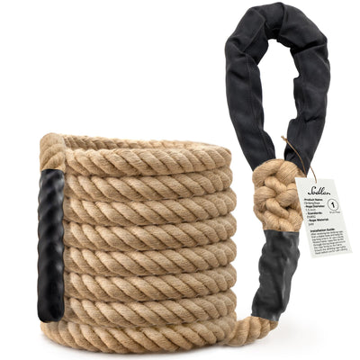 Climbing Rope Gym Workout - 1.5 Inch Diameter 10FT 15FT 20FT 25FT 30FT 35FT Heavy Duty Jute Thick Ropes for Adults Strength Training Outdoor Tree Swing Indoor Home Fitness Exercise