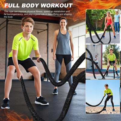 Battle Ropes for Home Gym Exercise: 1 Inch Diameter 9.2 FT Length Workout Rope Exercise Rope Training Ropes with Protective Sleeve for Kids Men Women Exercise Fitness & Strength Training