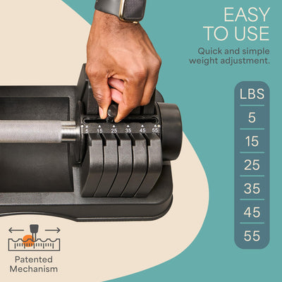 Lifepro Adjustable Dumbbells Set - 5in1-15lb 25lb 43lb 55lb weights Set & Single with Rack - Quick Adjust, Secure Grip - Compact Hand Weights for Men Women Home Gym