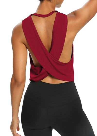 Bestisun Womens Open Back Workout Shirts Cropped Yoga Tank Tops Backless Athletic Clothes