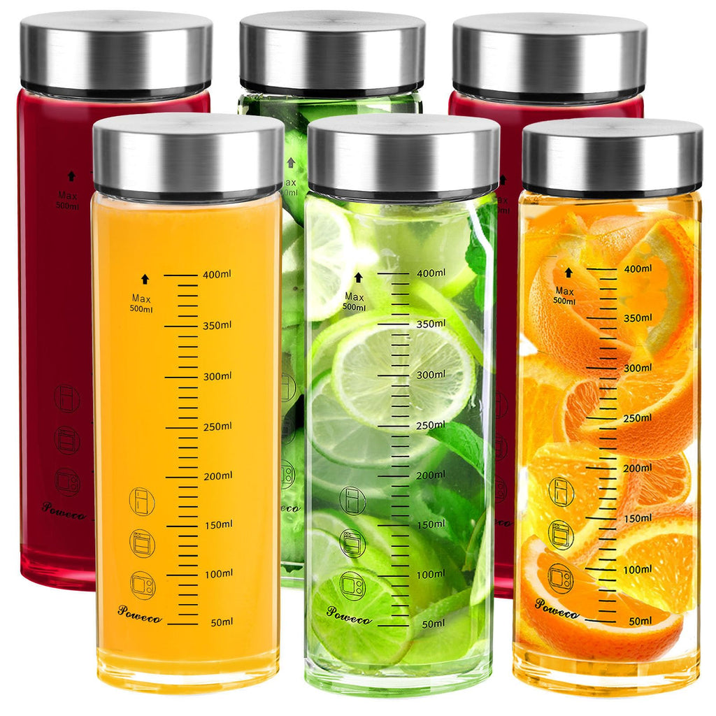 Glass Juice Bottles 4 Pack 20 oz - Wide Mouth Glass Water Bottles with Lids - for Juicing, Protein, Smoothie, Milk, Reusable, BPA Free, Stainless Steel Lids, Blender, Shaker Bottle (20oz/600ml)