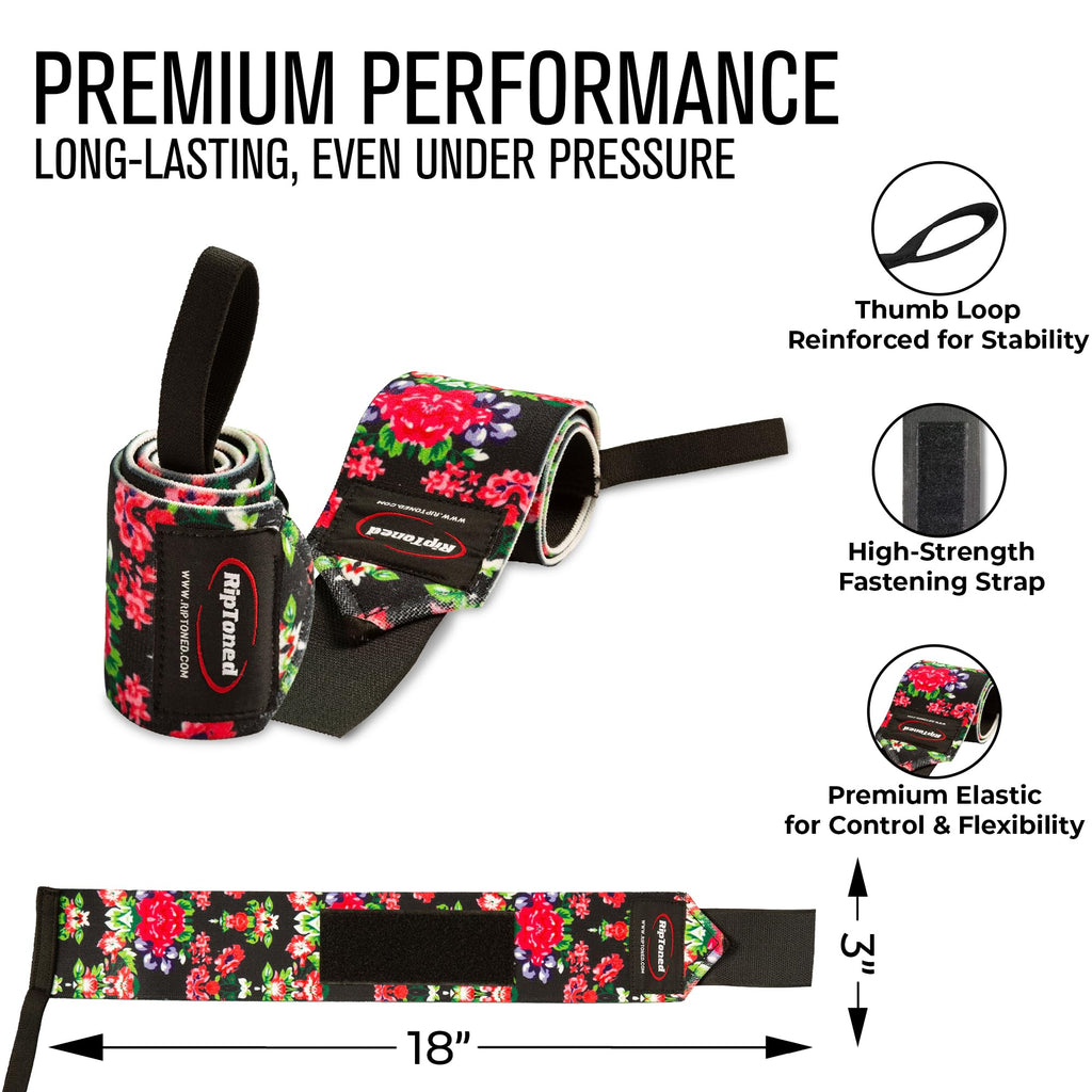 Rip Toned 18” Wrist Wraps - USPA Endorsed Wrist Straps for Weightlifting - Quality Wrist Support - Adjustable, Durable, Machine Washable - Gym Wraps for Powerlifting - for Men & Women
