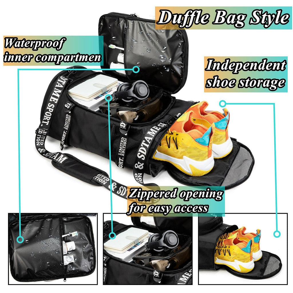 Gym Duffle Bag Backpack with Shoe Compartment,4 ways Travel Backpack for Women and Men,Multi-Functional Weekender bag with Waterproof Layer&Laptop Compartment for Fitness, Travel,Camping