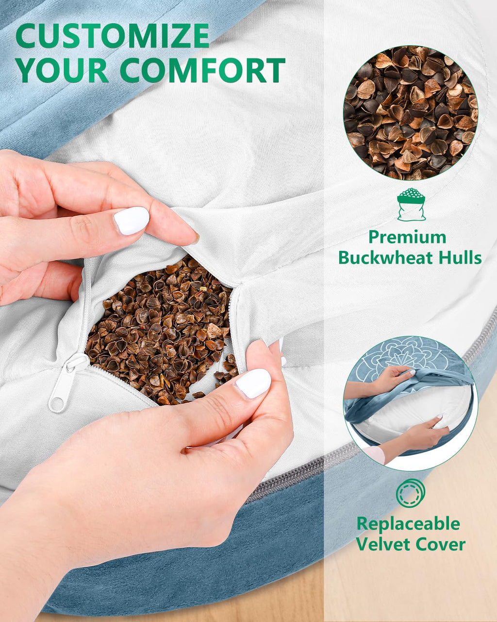 Hihealer Meditation Cushion, Traditional Tibetan Meditation Pillow Velvet Cover - Large Floor Cushion Seating for Adults - Yoga Buckwheat Bolster for Women、Moms