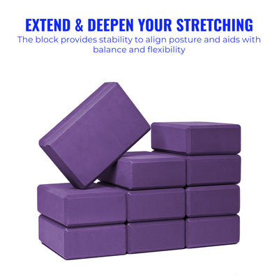 Hello Fit 3" Yoga Block, 10 Pack Bulk EVA Foam Yoga Blocks, Firm and Supportive Yoga Brick, Balance Foam for Stretching, Pilates, and Workout, 3" x 6" x 9"