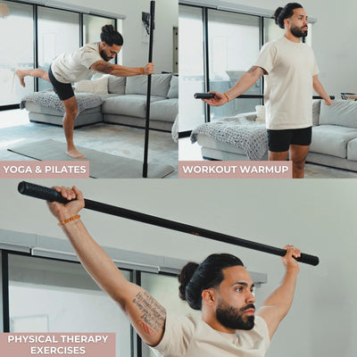 5ft Yoga Stick Made from Natural Bamboo - Stretching Stick for Mobility, Balance, Pilates & Physical Therapy - Exercise Stick with Non-Slip Ends - Includes 20+ Video Tutorials