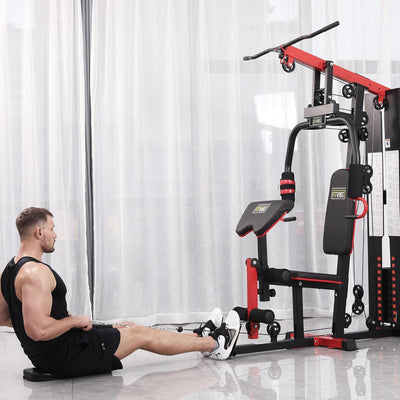 Fitvids Home Gym Equipment, Multifunctional Full Body Workout Weight Machine Station with Weight Stack, All in One Exercise Equipment with Pulley System & Seated Rowing for Home Gym Strength Training