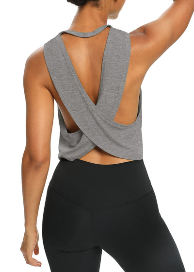Bestisun Womens Open Back Workout Shirts Cropped Yoga Tank Tops Backless Athletic Clothes