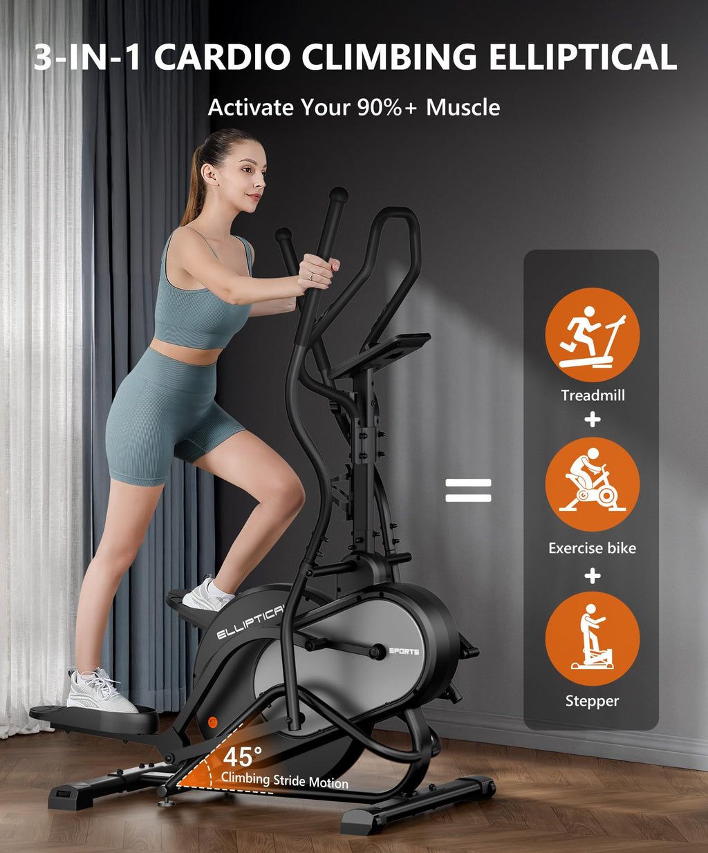 THERUN Elliptical Exercise Machine, 3-in-1 Cardio Climber Stepping Elliptical Machine for Home, Stair Stepper Elliptical Training Machines w/16 Levels Resistance, Pulse Sensor, LCD Monitor