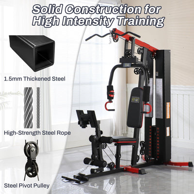 Fitvids Home Gym Equipment, Multifunctional Full Body Workout Weight Machine Station with Weight Stack, All in One Exercise Equipment with Pulley System & Seated Rowing for Home Gym Strength Training