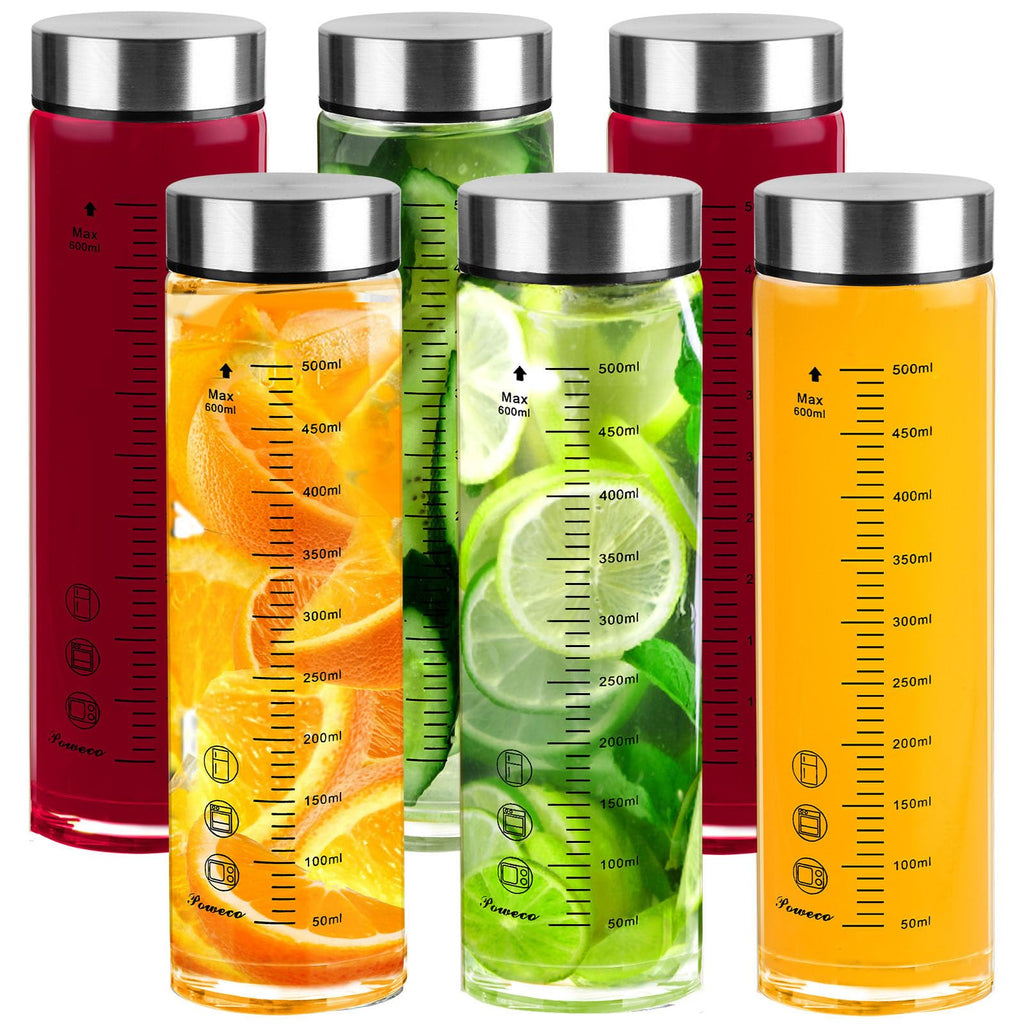 Glass Juice Bottles 4 Pack 20 oz - Wide Mouth Glass Water Bottles with Lids - for Juicing, Protein, Smoothie, Milk, Reusable, BPA Free, Stainless Steel Lids, Blender, Shaker Bottle (20oz/600ml)
