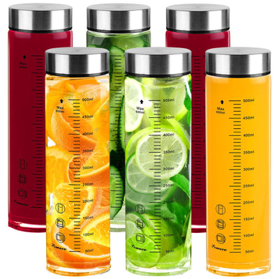 Glass Juice Bottles 4 Pack 20 oz - Wide Mouth Glass Water Bottles with Lids - for Juicing, Protein, Smoothie, Milk, Reusable, BPA Free, Stainless Steel Lids, Blender, Shaker Bottle (20oz/600ml)