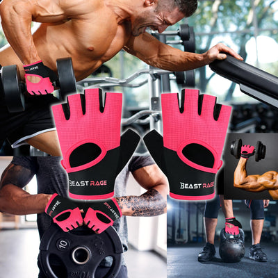 BEAST RAGE Workout Gloves for Men & Women - Fingerless Gym Gloves with Palm Protection, Breathable & Lightweight for Weightlifting, Cycling & Pull Up