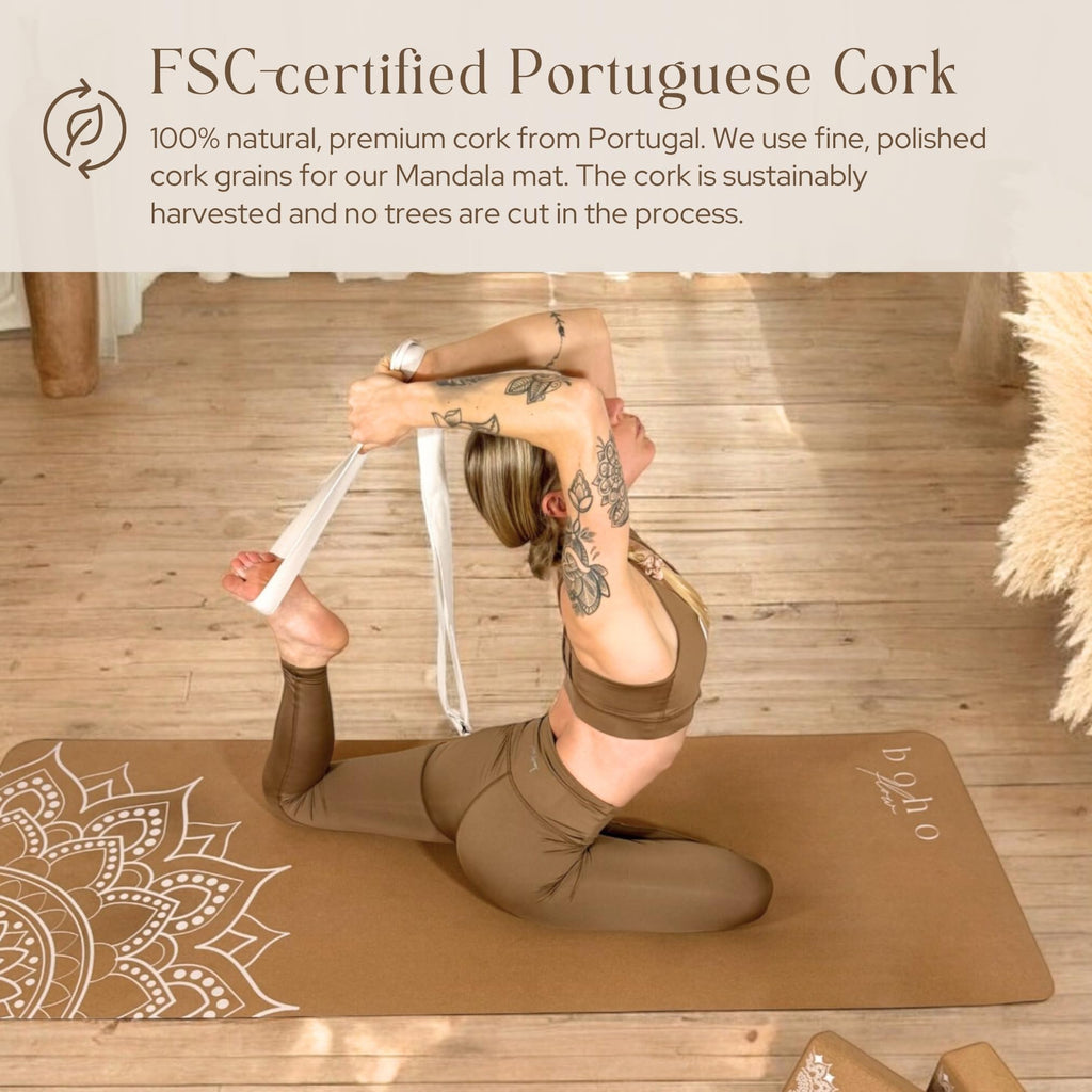 Premium Cork Yoga Mat Large 72"x26" – 5mm Thick Natural Rubber Cushioning - Non Slip Grip for Hot Yoga - Optional Alignment Lines & Elegant Yoga Bag Or Strap