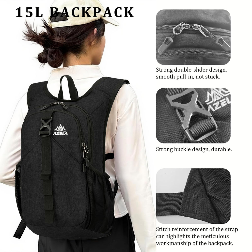 15L Small Hiking Backpack Foldable Ultralight Trekking Camping Outdoors Backpack for Women Men (black)