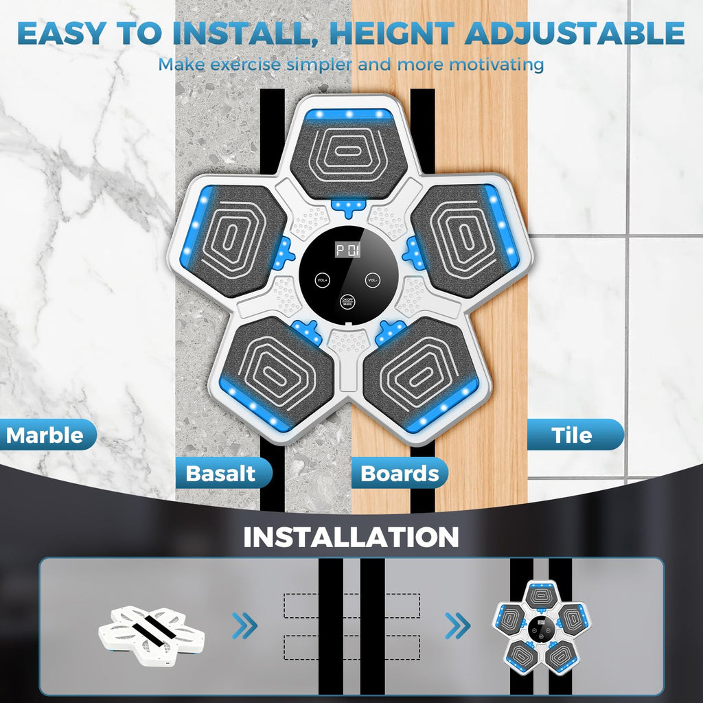 2025 Music Boxing Machine for Adults and Kids, Smart Bluetooth Boxing Training Equipment with Gloves Wall Mounted, Workout Punching Machine for Home,Office and Gym