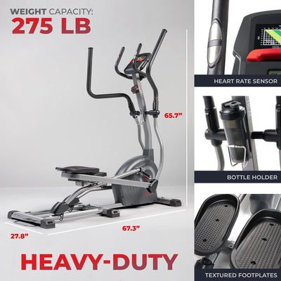 Sunny Health & Fitness Elliptical Trainer Machine w/Built-in Pulse Sensor, Low Impact Cardio Exerciser & Full-Body Cross Training for Home, Optional Free SunnyFit App Link & Electric w/300LB Load