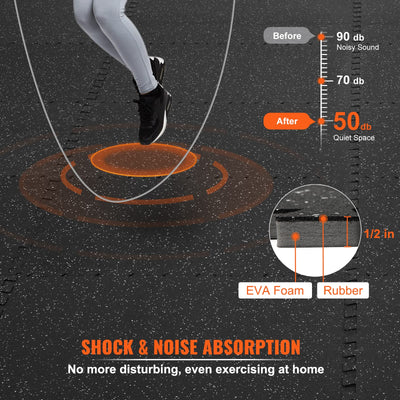 VEVOR 0.56Inch 48sq.ft 12 Tiles Gym Flooring for Home Gym, Rubber Top with High Density EVA Foam, 25 x 25In Gym Floor Exercise Equipment Mats, Interlocking Gym Mats, Puzzle Workout Mats, Black & Gray