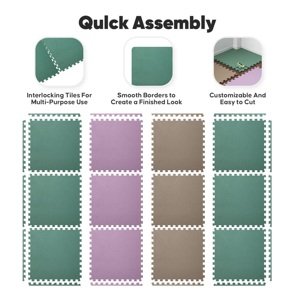 Home Gym Mat, Puzzle Exercise Mat, EVA Interlocking Foam Floor Tiles for Home Workout Equipment and Kids' Play Areas - Grey, 24 in x 24 in x ½ in - 12 Tiles (Grey, 12 Pack, 48 SQ FT)