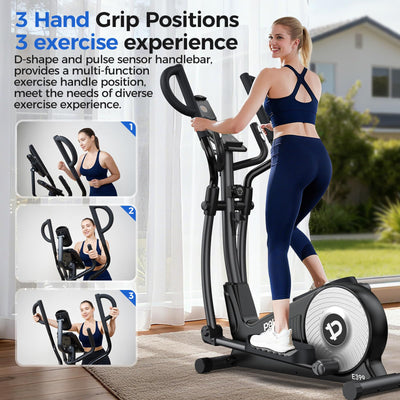 pooboo Elliptical Machine, Elliptical Exercise Machine with 16-Level Resistance&Hyper-Quiet Magnetic Driving System, Elliptical Machine for Home with LCD Monitor&15.5IN Stride, 350LBS Weight Capacity