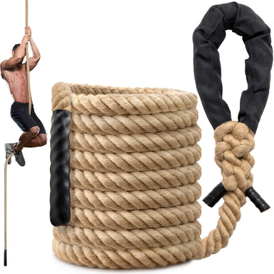 Climbing Rope Gym Workout - 1.5 Inch Diameter 10FT 15FT 20FT 25FT 30FT 35FT Heavy Duty Jute Thick Ropes for Adults Strength Training Outdoor Tree Swing Indoor Home Fitness Exercise