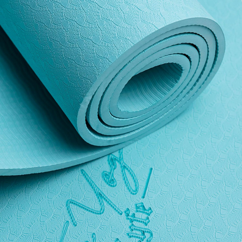 Yoga Mat – Laser-Engraved Affirmation, Non-Slip Eco TPE, 72" x 24" x 6mm, Lightweight Blue Mat for Mindful Movement and Recovery