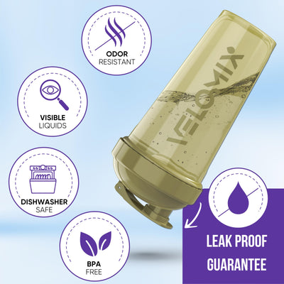 VELOMIX -4 PACK- 28 oz Protein Shaker Bottle for Protein Mixes - 4x Wire Whisk | Leak Proof Shaker Cups for Protein Shakes | Protein Shaker Bottle Pack | Protein Shake Cup (Brown)
