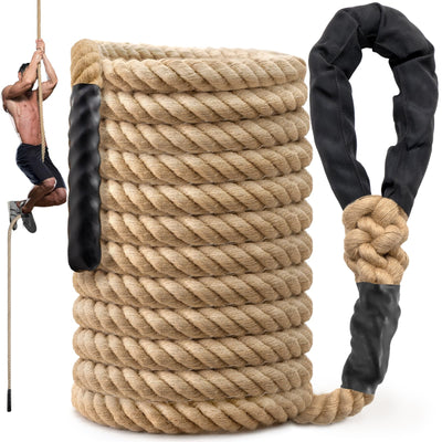 Climbing Rope Gym Workout - 1.5 Inch Diameter 10FT 15FT 20FT 25FT 30FT 35FT Heavy Duty Jute Thick Ropes for Adults Strength Training Outdoor Tree Swing Indoor Home Fitness Exercise