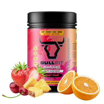 BULLFIT Pre Workout Powder, Pina Coolada Flavor, Pre-Workout Support for Men & Women, L Citrulline, Creatine, Beta Alanine & Electrolytes, Powdered Drink Mix with No Sucralose & Zero Sugar, 20 Srvgs