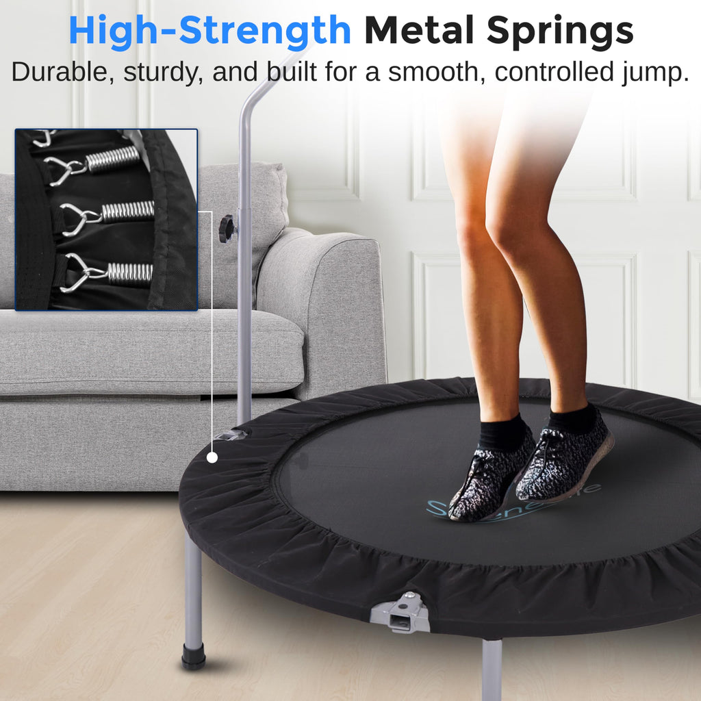 SereneLife 36/40" Foldable Mini Trampoline - Compact Fitness Trampoline for Kids Adults, Exercise Rebounder with Foam Handle, Indoor/Garden Workout Equipment, Max Load 150/220 lbs