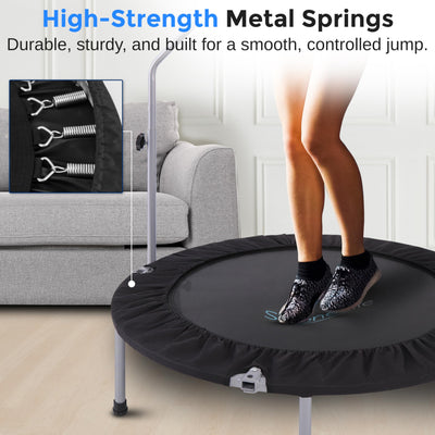 SereneLife 36/40" Foldable Mini Trampoline - Compact Fitness Trampoline for Kids Adults, Exercise Rebounder with Foam Handle, Indoor/Garden Workout Equipment, Max Load 150/220 lbs
