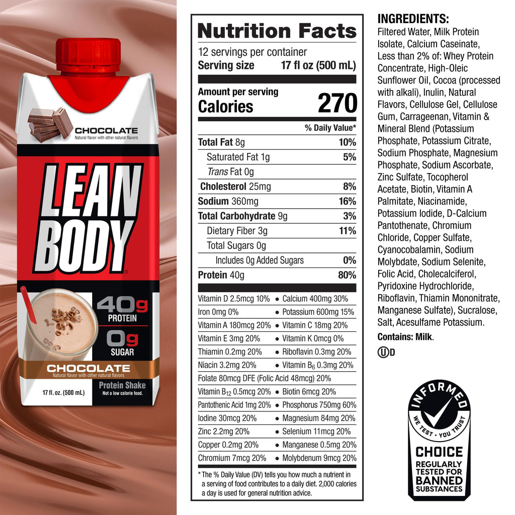 Labrada Lean Body Ready-to-Drink Cookies and Cream Protein Shake, 40g Protein, Whey Blend , 0 Sugar, Gluten No, 22 Vitamins & Minerals, (Recyclable Carton & Lid - Pack of 12) LABRADA , 17 Fl Oz (Pack of 12)