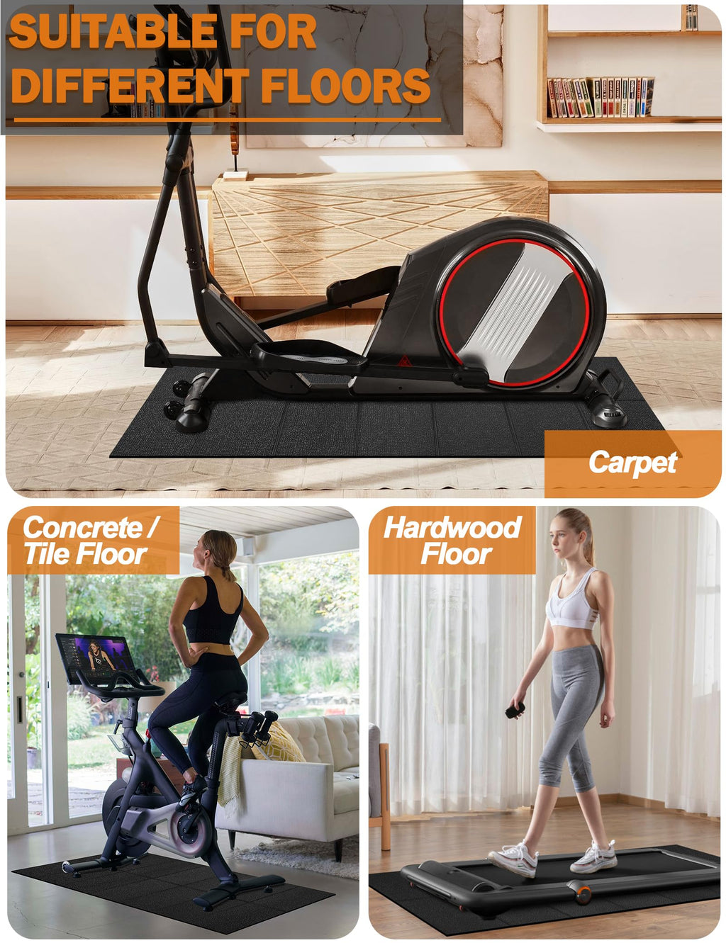 Treadmill Mat 96"x36", WERCHO Walking Pad Mat for Carpet Hardwood Floors 6mm Heavy-Duty Exercise Equipment Mat for Rowing Machine, Treadmil Pad, Spin Bike, Elliptical Trainer, Home, Gym