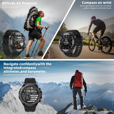 Military Smart Watch with GPS, Pressure/Altitude/Compass, Rugged Smartwatch for Men with 650mAh Extra-Large Battery, Answer/Make Call, 100+ Sports Mode, Metal Body Fitness Tracker for Android iOS