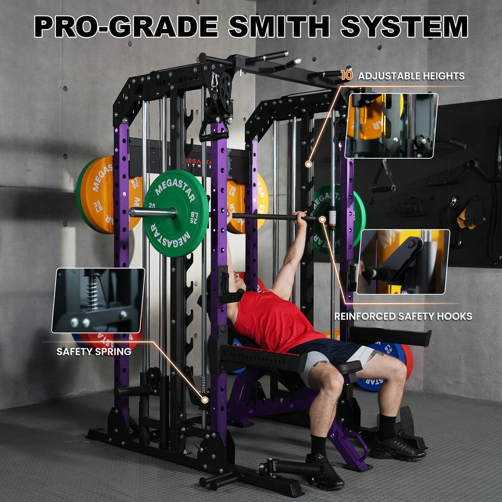 Smith Machine Home Gym with Aluminum Pulley Set- 2000lbs Capacity All-in-One Power Rack with Cable Crossover, Pull-Up Bar & Dip Station, Includes 18 Attachments, P107 Anvil