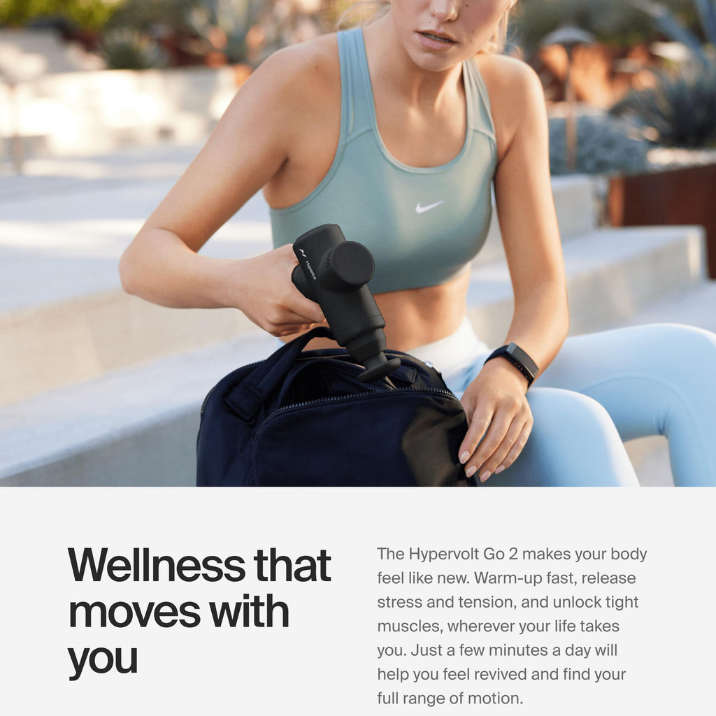 Hyperice Hypervolt Go 2 - Black - Featuring Quiet Glide Technology - Handheld Percussion Massage Gun - 3 Speeds, 2 Interchangeable Heads - Helps Relieve Sore Muscles and Stiffness - FSA-HSA Eligible