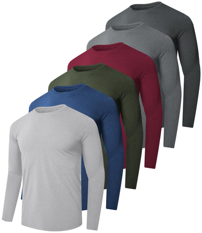 6 Pack Men Dry Fit Workout Long Sleeve Athletic Gym UPF 50+ SPF UV Sun Protection Quick Dry Lightweight Shirts