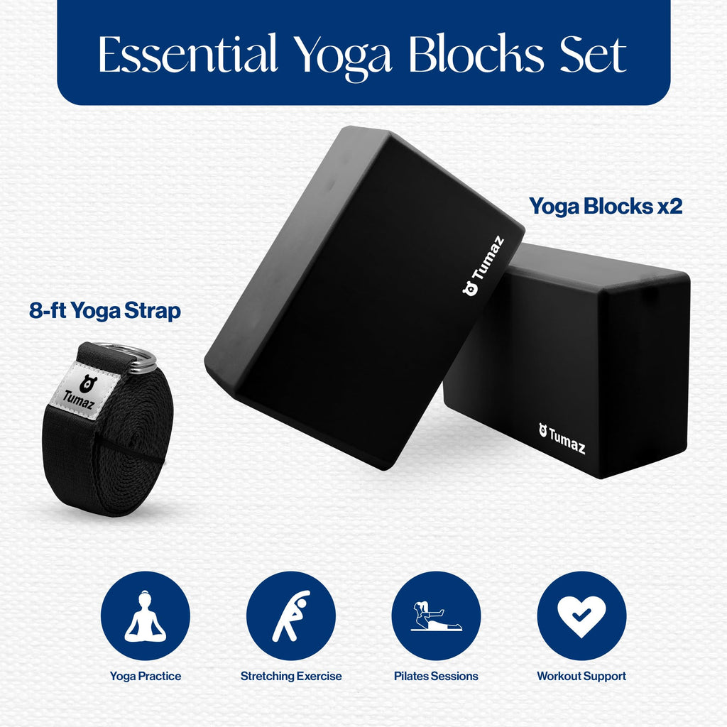 Tumaz Non-Slip Yoga Blocks 2-Pack - High Density/Lightweight EVA Foam & Natural Cork for Stability, Premium Set with E-Book Included