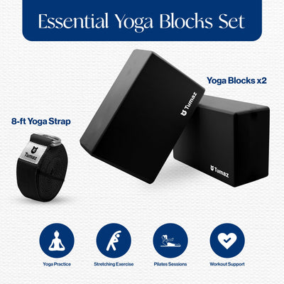 Tumaz Non-Slip Yoga Blocks 2-Pack - High Density/Lightweight EVA Foam & Natural Cork for Stability, Premium Set with E-Book Included