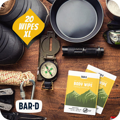 Bar-D Biodegradable Body Wipes with Tea Tree Oil & Aloe Vera - Refreshing Shower Wipes Great for Camping, Hiking, Post Workout and Travel (3-Pack, 10 Wipes/Pack)