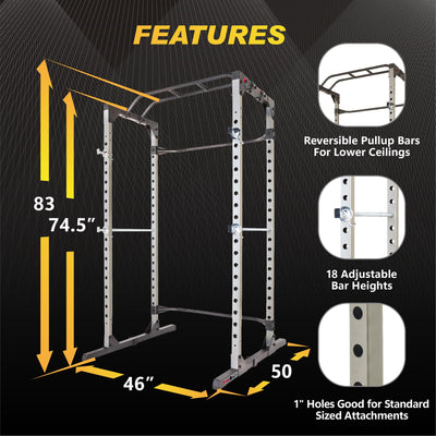Fitness Reality Power Cage Squat Rack with Optional LAT Pulldown, Cable Crossover, 800 lb Capacity, Multi-Grip Pull-Up Bar, Adjustable Safety Bars, Strength Training for Home Gym