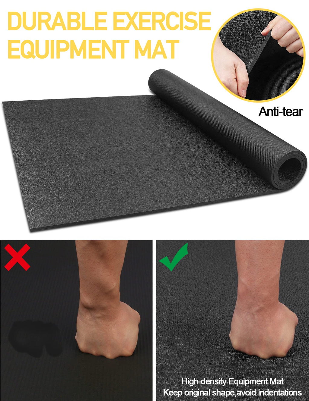 Treadmill Mat 96"x36", WERCHO Walking Pad Mat for Carpet Hardwood Floors 6mm Heavy-Duty Exercise Equipment Mat for Rowing Machine, Treadmil Pad, Spin Bike, Elliptical Trainer, Home, Gym