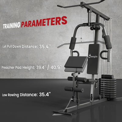 Soozier Home Gym System, Multifunction Workout Station with 100Lbs Weight Stack, 100Lbs Resistance for Full Body Workout Machine