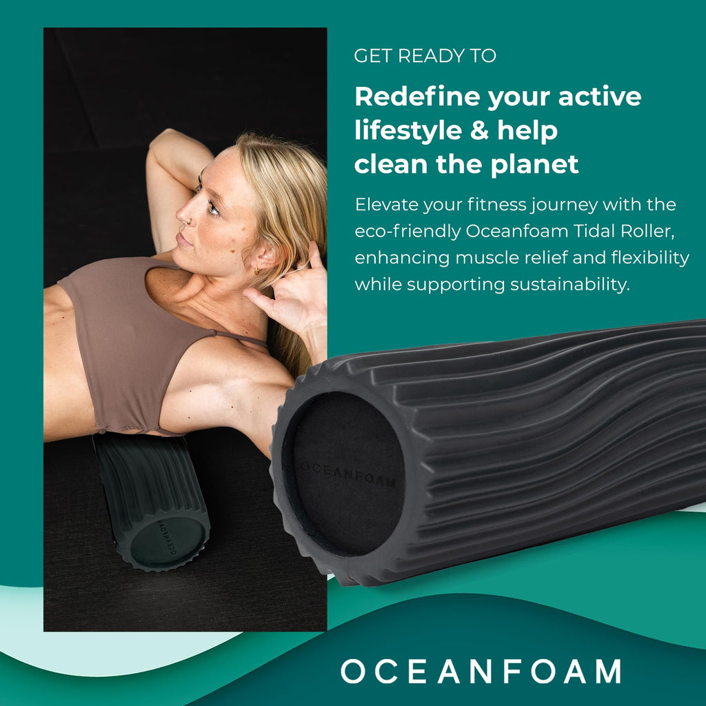 Oceanfoam Tidal Roller - Natural - Muscle Massage Foam Roller for Back Pain & Stretching - Firm and Ergonomic Wide Wave Textured - Yoga, Athletics, & Wellness - Full Size, 20" x 5"