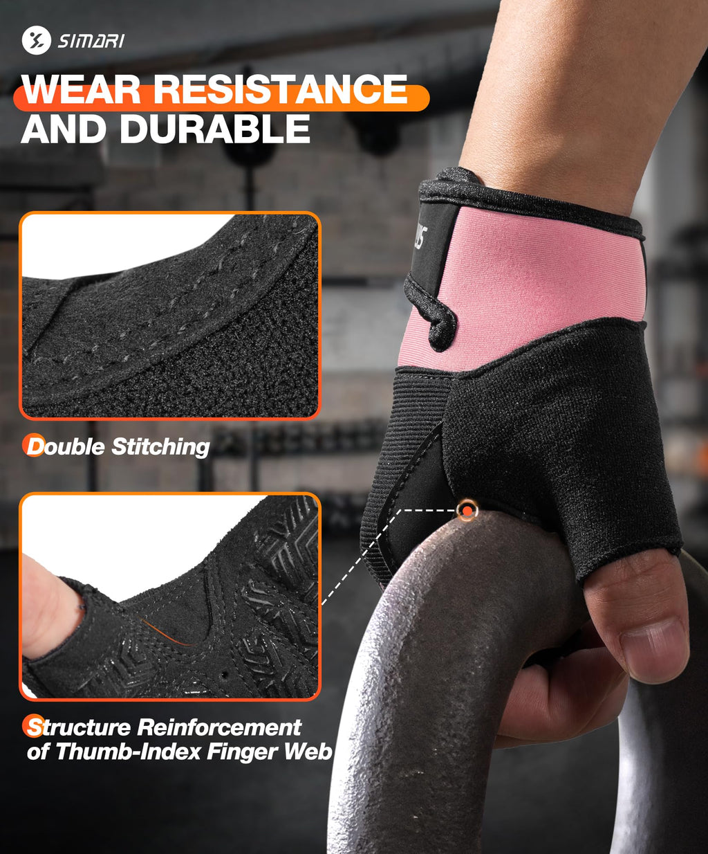 SIMARI Breathable Workout Gloves for Men & Women, Weight Lifting Gloves with Padded, Grip, Full Palm Protection, Gift for Gym Exercise, Cycling, Weightlifting Training, Fitness, Black, Pink, Size