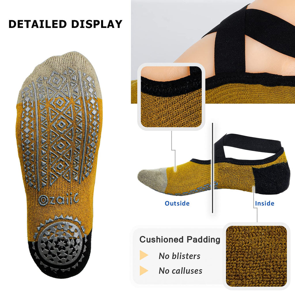 Ozaiic Pilates Socks for Women Non Slip Grip, Yoga Socks with Grippers for Barre, Hospital, Ballet, Dance, Barefoot Workout