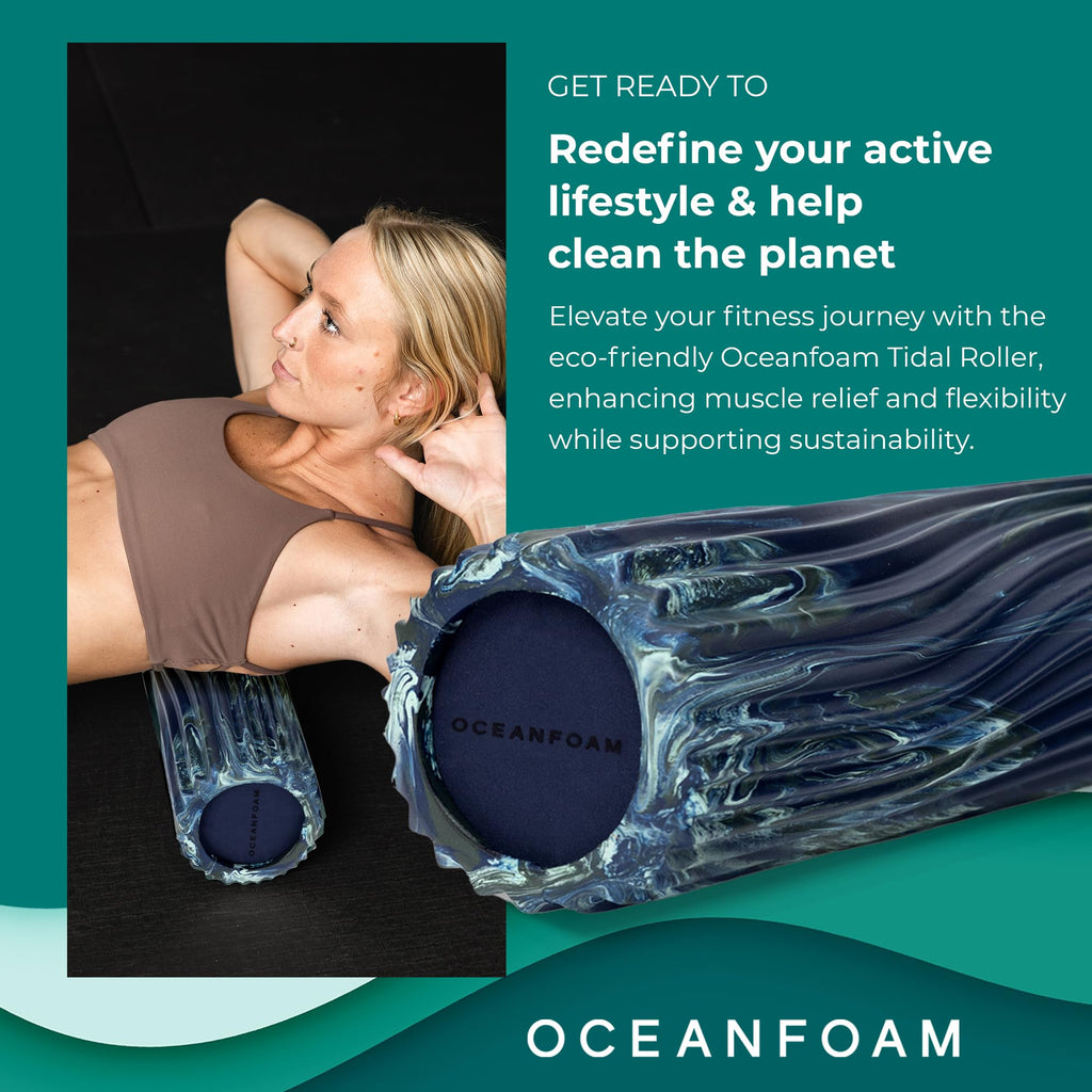 Oceanfoam Tidal Roller - Natural - Muscle Massage Foam Roller for Back Pain & Stretching - Firm and Ergonomic Wide Wave Textured - Yoga, Athletics, & Wellness - Full Size, 20" x 5"