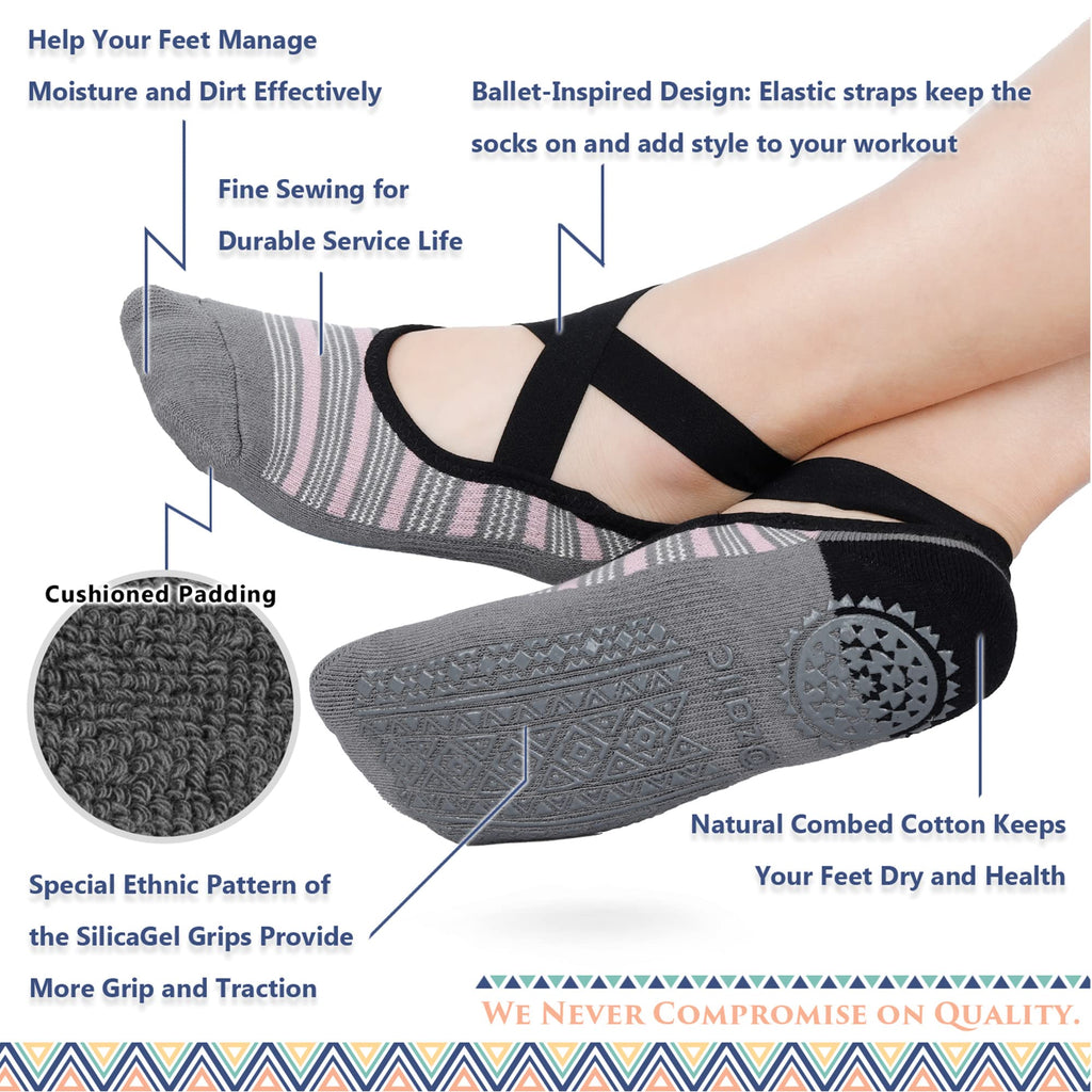 Ozaiic Pilates Socks for Women Non Slip Grip, Yoga Socks with Grippers for Barre, Hospital, Ballet, Dance, Barefoot Workout