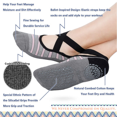 Ozaiic Pilates Socks for Women Non Slip Grip, Yoga Socks with Grippers for Barre, Hospital, Ballet, Dance, Barefoot Workout